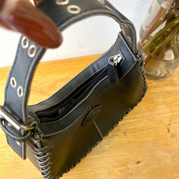 Vintage 1990s Black Mini Handbag with Silver Hardware | Retro Vibes Y2K Style - Picture 6 of 6